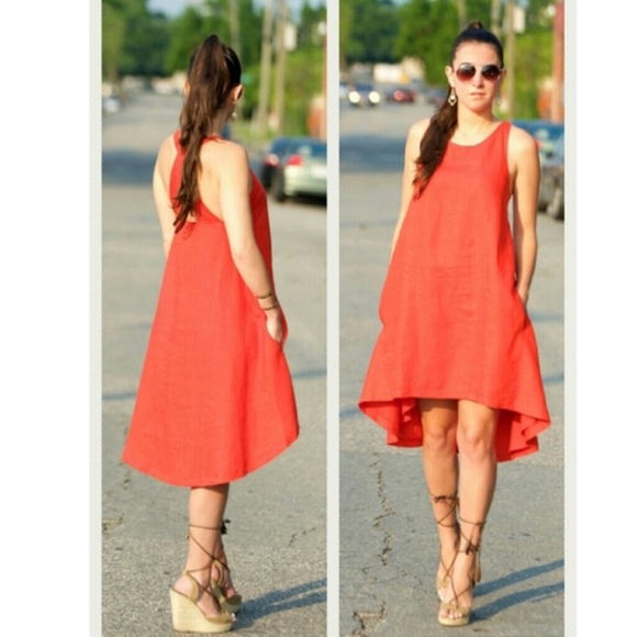 Banana Republic Dresses & Skirts - Linen High-Low Trapeze Dress with Pockets in White